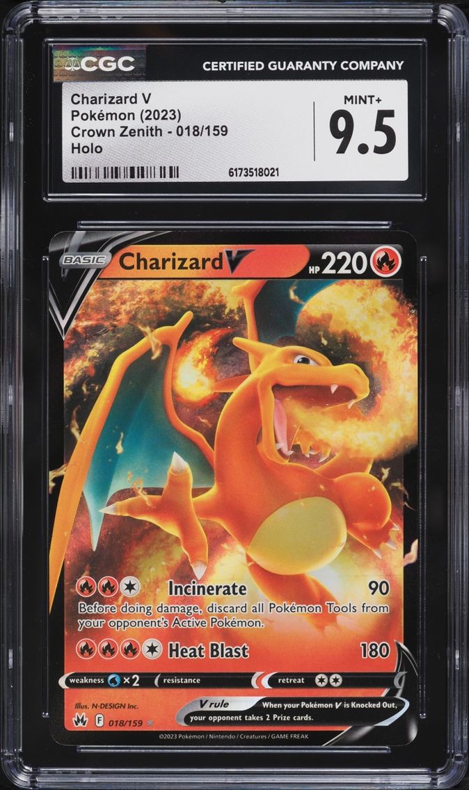 2023 Pokemon Sword & Shield Crown Zenith Holo Charizard V #18 CGC 9.5 MINT+