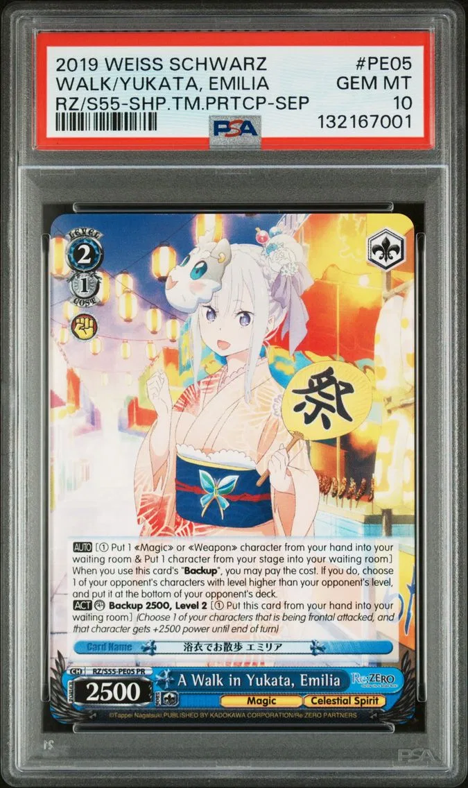 2019 #PE05 A Walk in Yukata, Emilia PSA 10 Weiss Schwarz RE:Zero Starting Life in Another World Vol.2