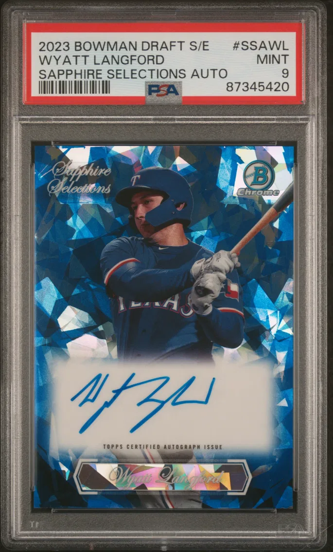 2023 #SSAWL Wyatt Langford PSA 9 Bowman Draft Sapphire Edition Sapphire Selections Autograph