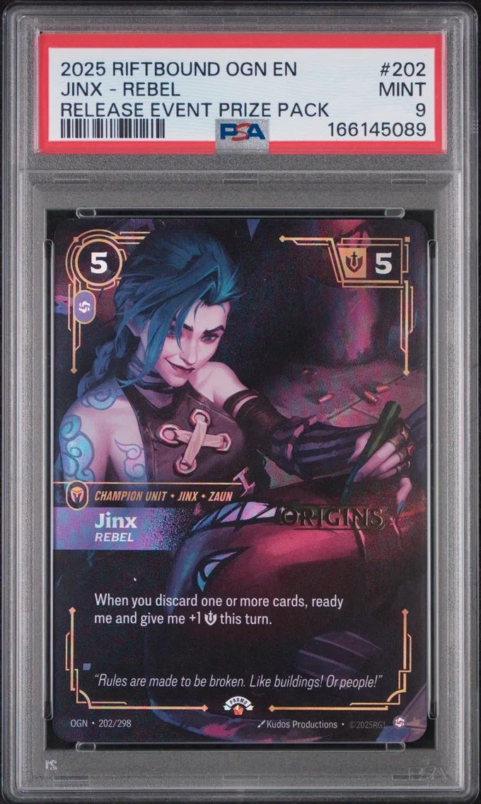 2025 #202 Jinx - Rebel PSA 9 Riftbound: League of Legends Ogn-Origins