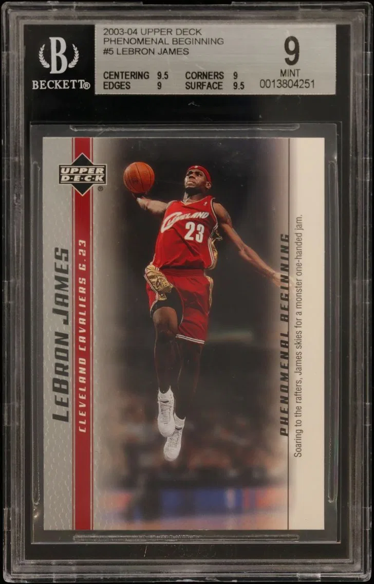 2003 #5 LeBron James/Soaring to the rafters BGS 9 Upper Deck Phenomenal Beginning LeBron James