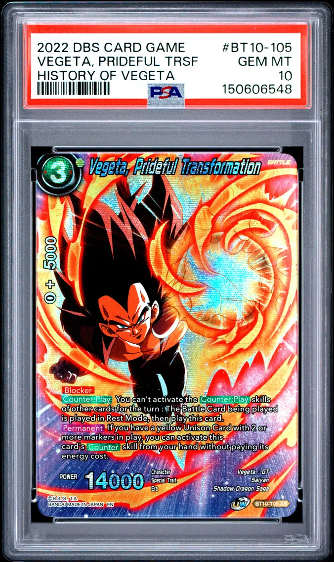 2022 #BT10-105 Vegeta, Prideful Transformation PSA 10 Dragon Ball Super Card Game Theme Selection History of Vegeta