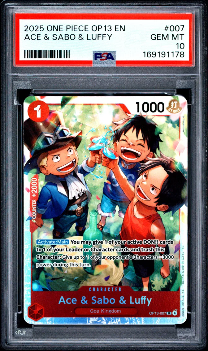 2025 #007 Ace & Sabo & Luffy PSA 10 One Piece OP13-Carrying on His Will
