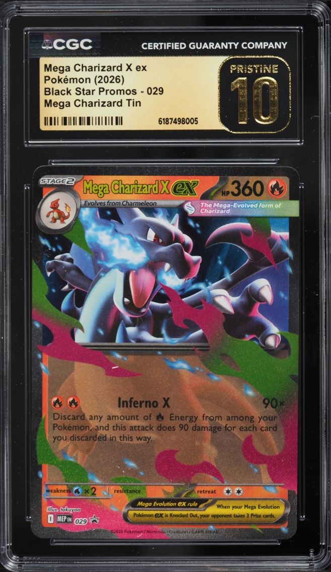 2026 #29 Mega Charizard X ex CGC 10 Pokemon Mega Evolution Black Star Promo Tin