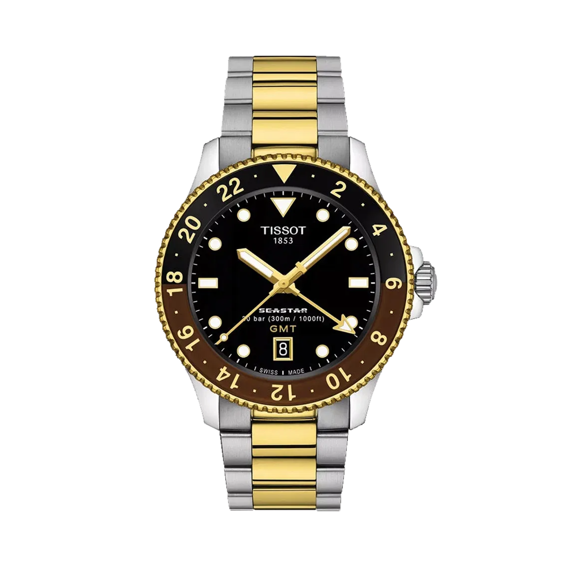 Tissot Seastar 1000 Quartz GMT Gold/Steel 40mm - Black on Bracelet