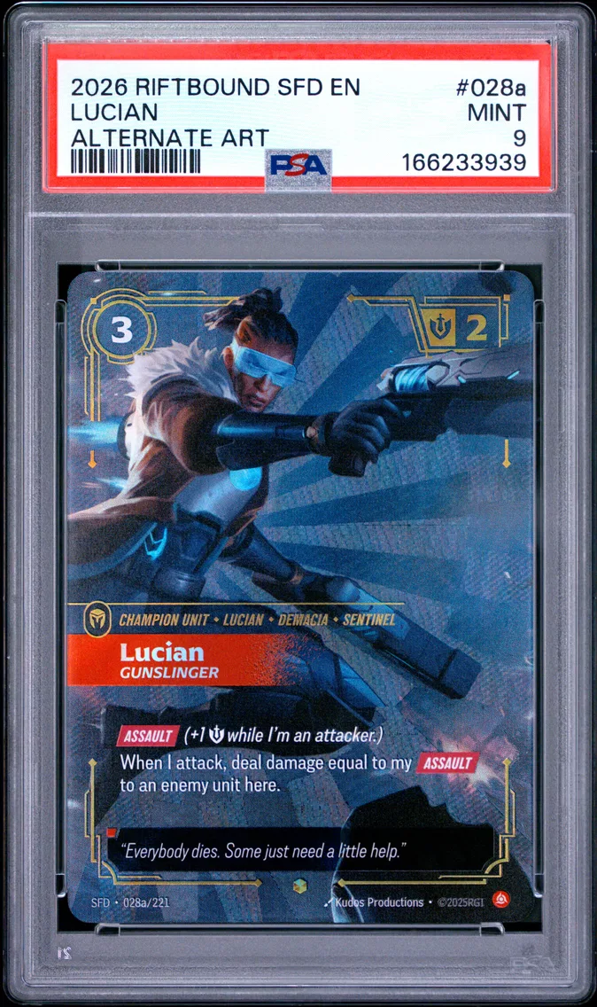 2026 #028a Lucian - Gunslinger PSA 9 Riftbound: League of Legends Sfd-Spiritforged