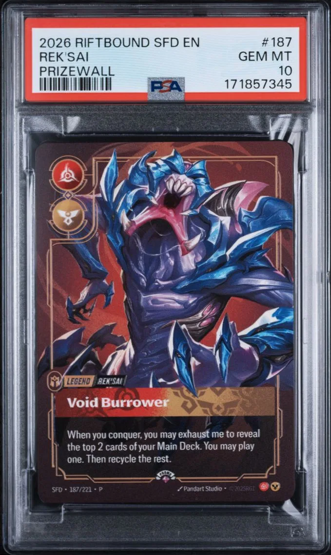 2026 #187 Rek'Sai - Void Burrower PSA 10 Riftbound: League of Legends Sfd-Spiritforged Plated Legends