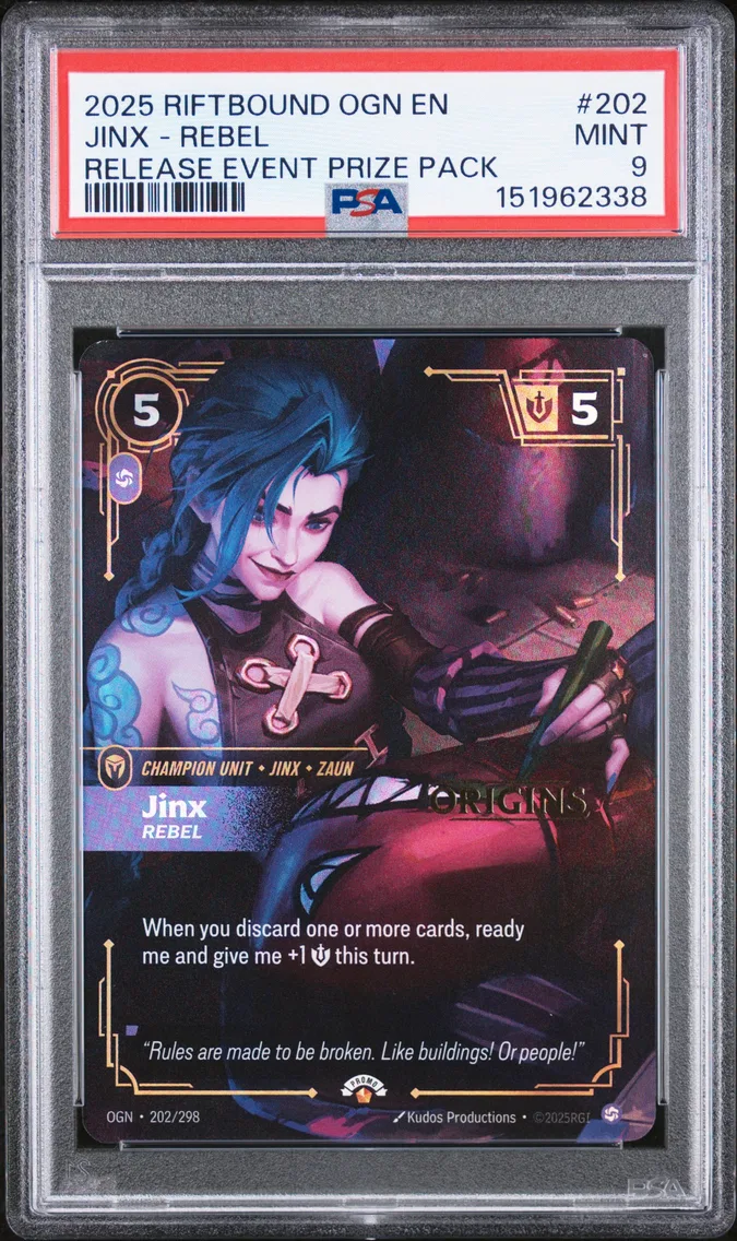 2025 #202 Jinx - Rebel PSA 9 Riftbound: League of Legends Ogn-Origins