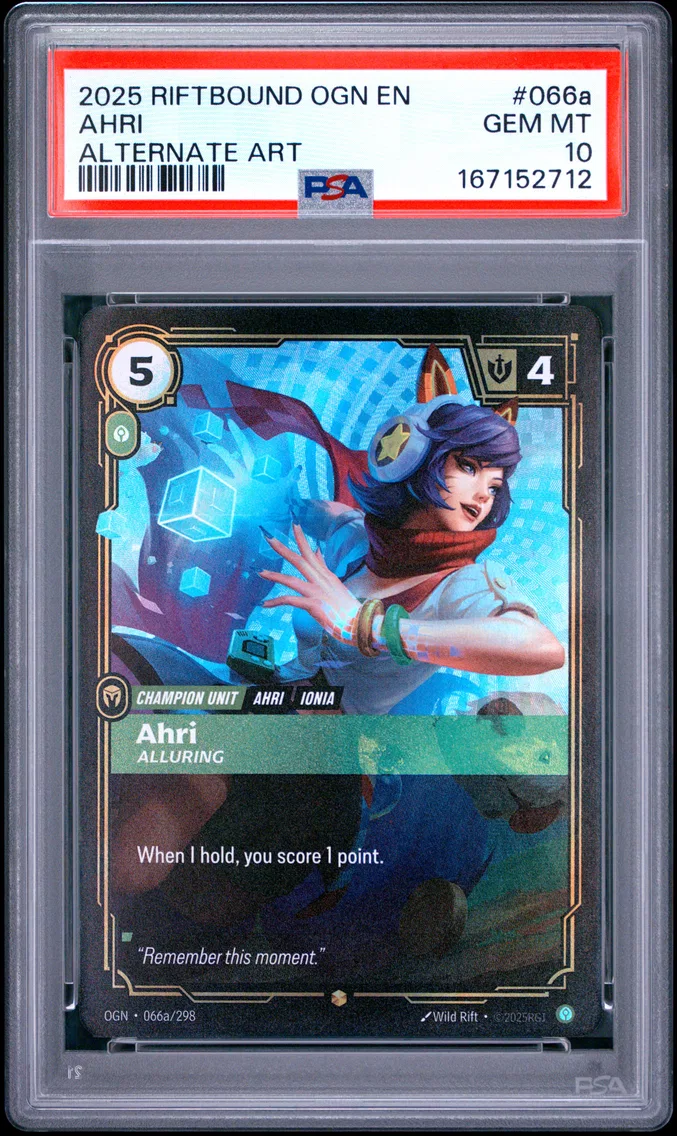 2025 #066a Ahri - Alluring PSA 10 Riftbound: League of Legends Ogn-Origins