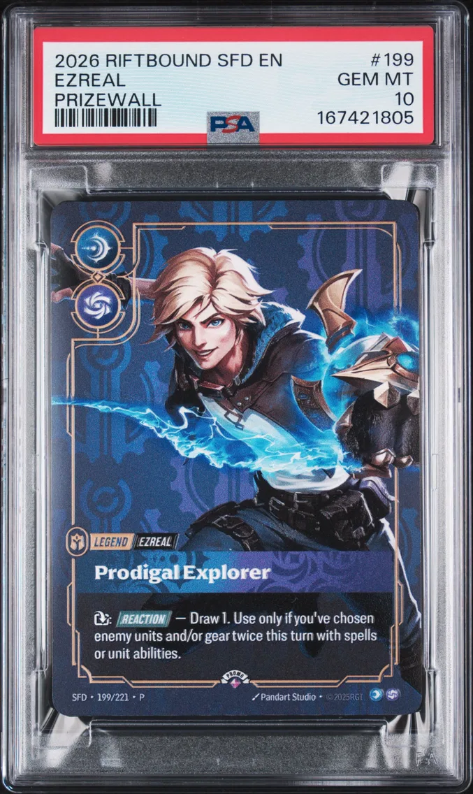 2026 #199 Ezreal - Prodigal Explorer PSA 10 Riftbound: League of Legends Sfd-Spiritforged Plated Legends