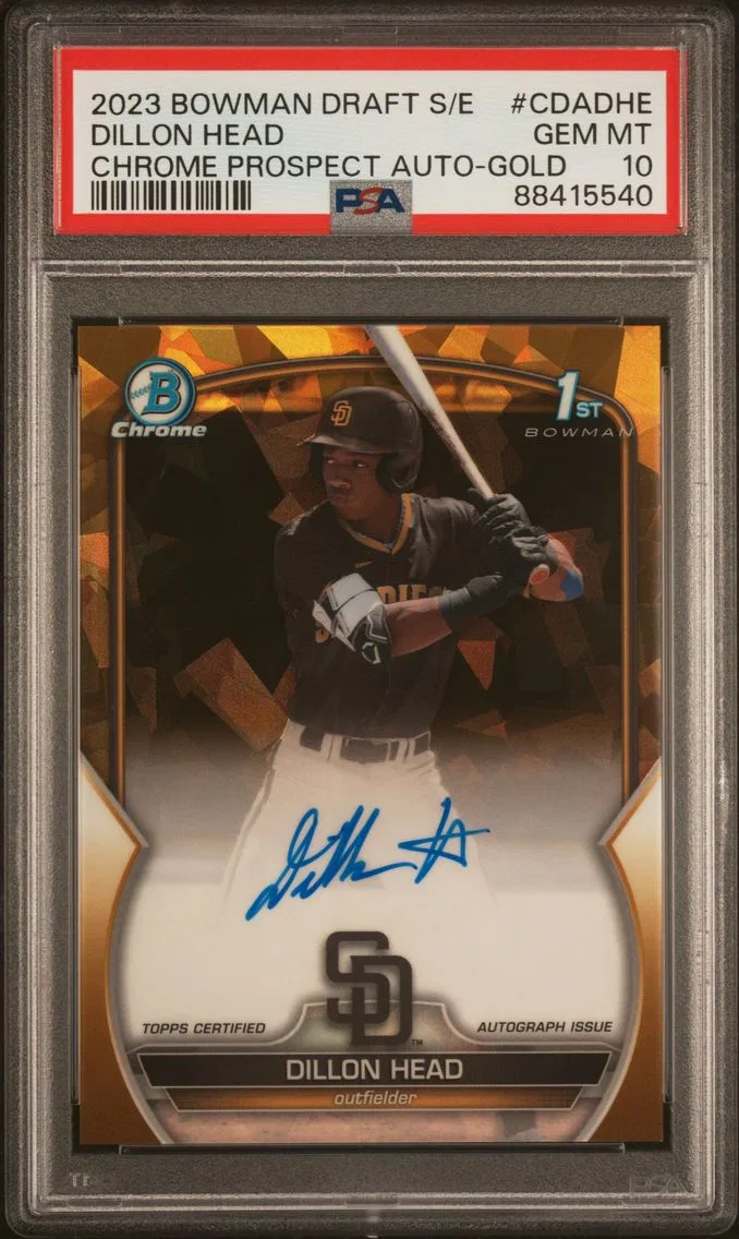 2023 #CDADHE Dillon Head PSA 10 Bowman Draft Sapphire Edition Chrome Prospect Autographs