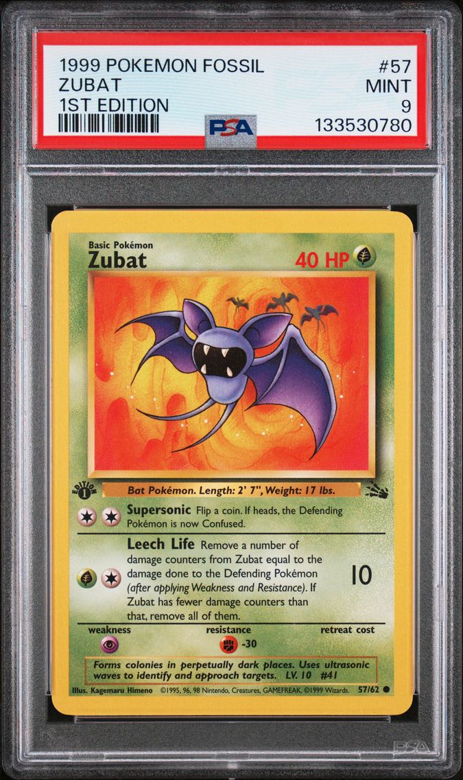 1999 #57 Zubat 1st Edition PSA 9 Fossil Pokemon