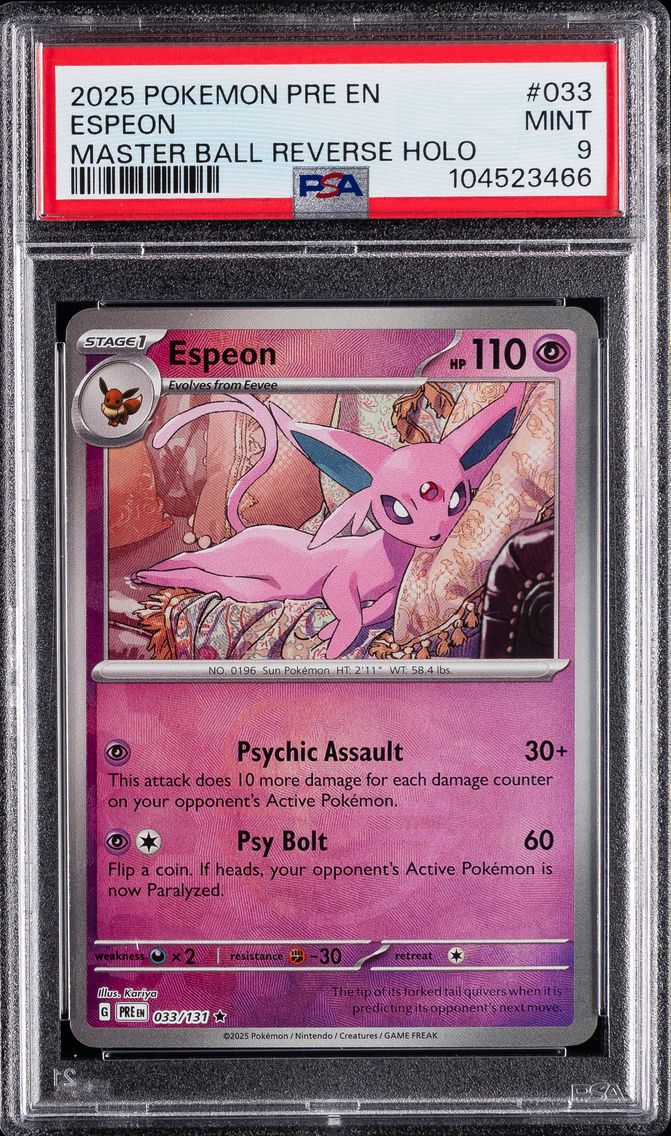 2025 #033 Espeon Master Ball Reverse Holo PSA 9 Pre EN-Prismatic Evolutions Pokemon