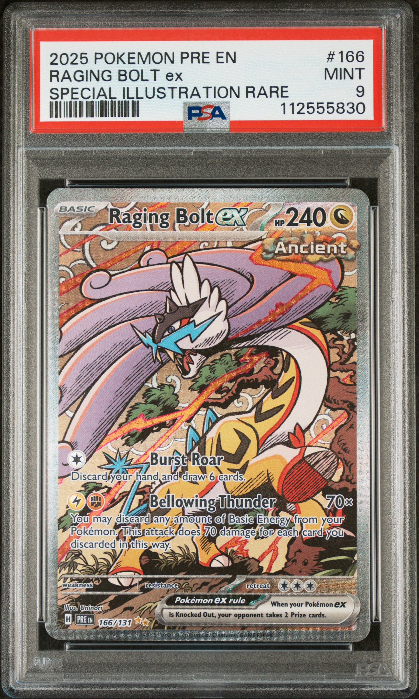 2025 #166 Raging Bolt Ex PSA 9 Pre En-Prismatic Evolutions