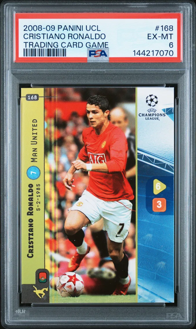 2008 #168 Cristiano Ronaldo PSA 6 Panini UEFA Champions League Trading Card Game