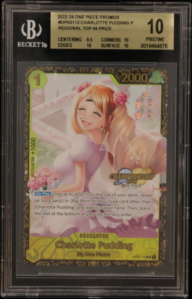 2022 #OP03112 Charlotte Pudding R/(Regional Top 64 Prize) BGS 10 One Piece Card Game Promos