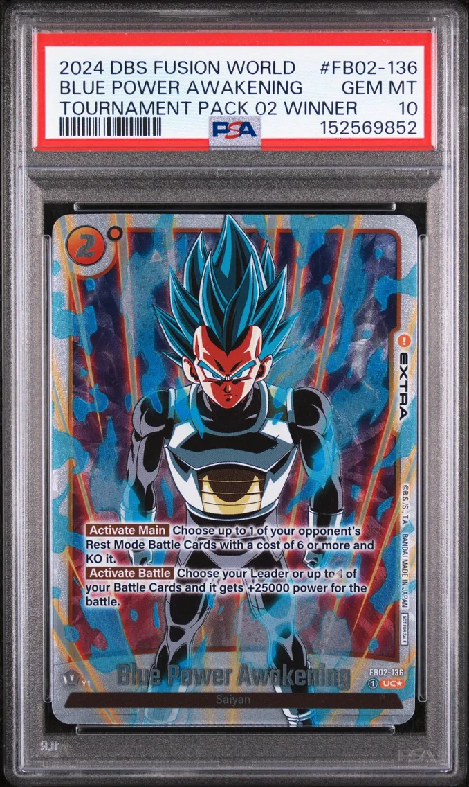 2024 #FB02-136 Blue Power Awakening PSA 10 Dragon Ball Super Card Game Fusion World Tournament Pack 02 Winner
