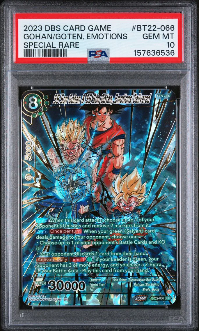 2023 #BT22-066 SS Son Gohan & SS Son Goten, Emotions Delivered PSA 10 Dragon Ball Super Card Game Series 22 Critical Blow