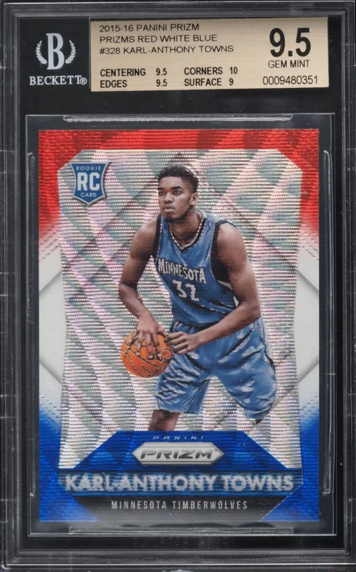 2015 Panini Prizm Red White Blue Karl-Anthony Towns ROOKIE #328 BGS 9.5 GEM MINT