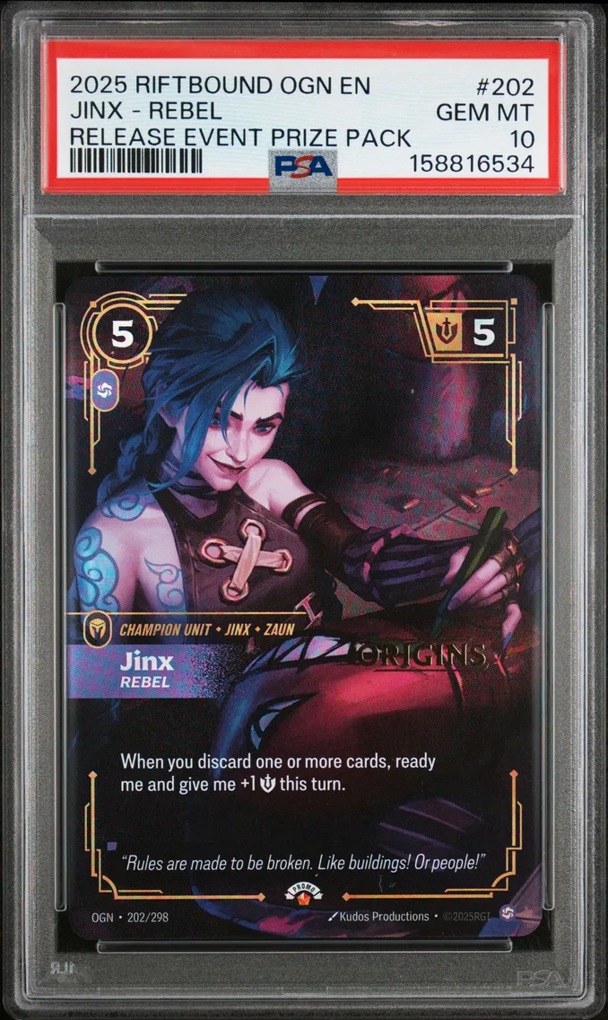 2025 #202 Jinx - Rebel PSA 10 Riftbound: League of Legends Ogn-Origins