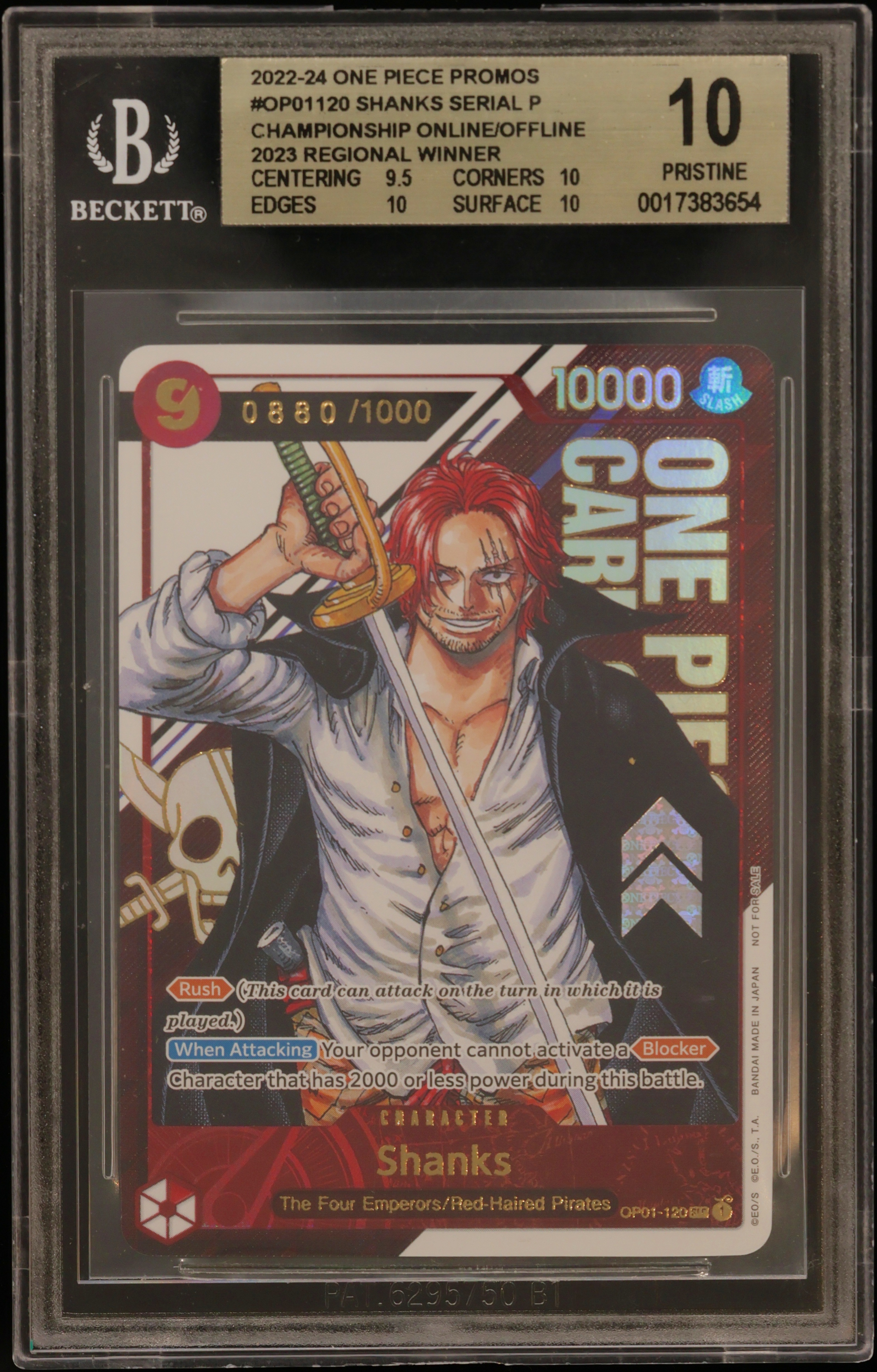 2022 #OP01120 Shanks SERIAL SEC/(Championship Online/Offline 2023 Regional Winner) BGS 10 One Piece Card Game Promos