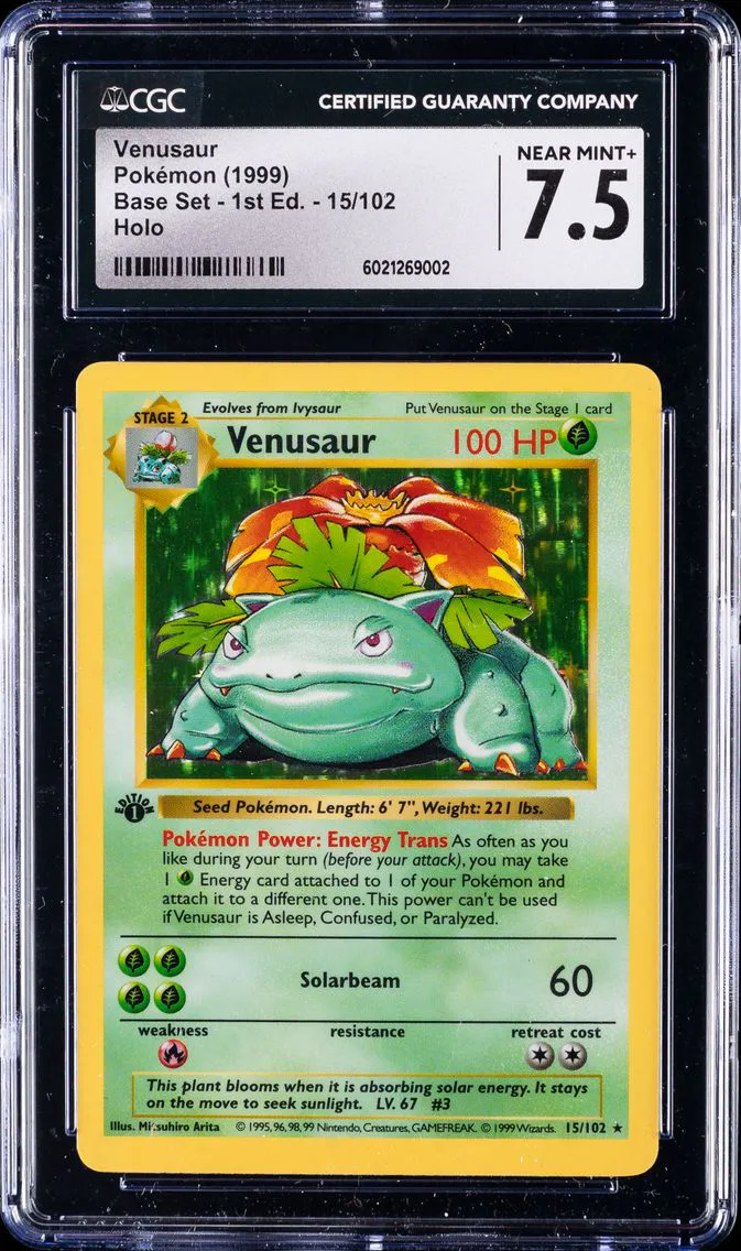 1999 #15 Venusaur-Holo 1st Edition CGC 7.5 Game Pokemon