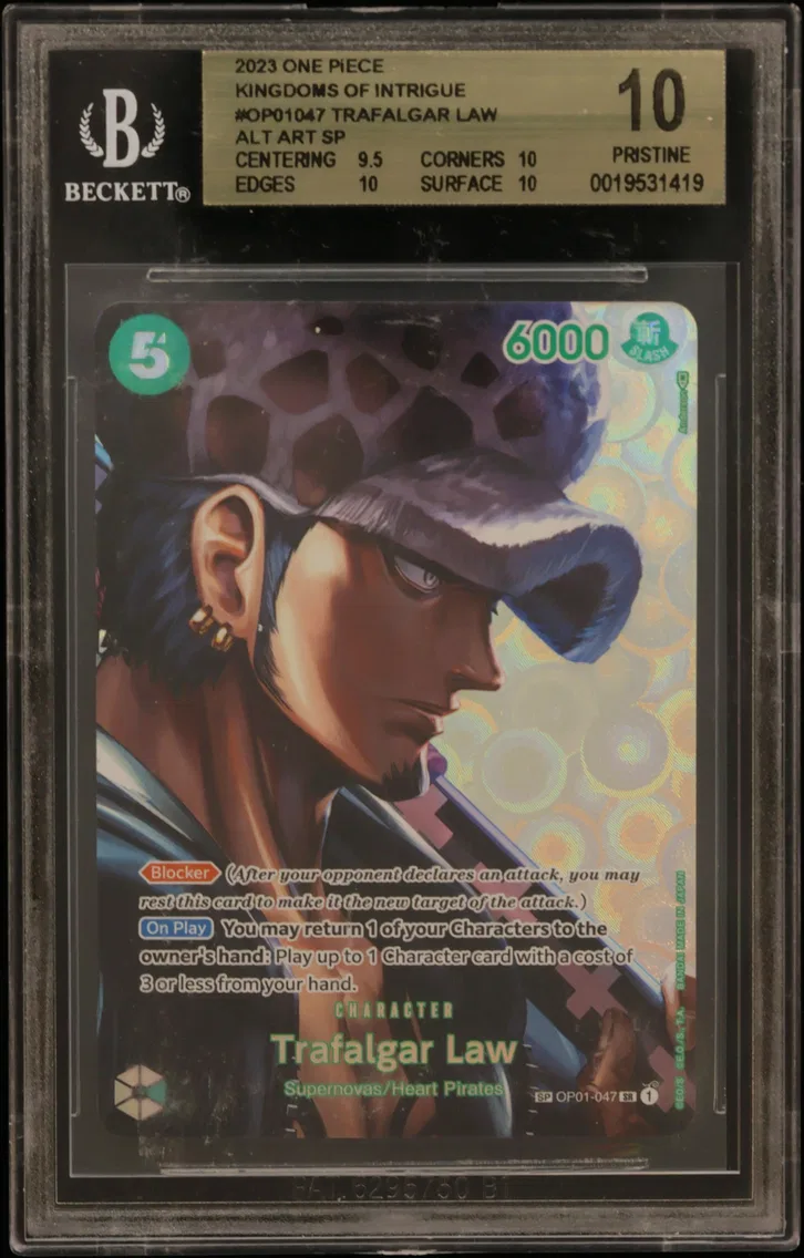 2023 #OP01047 Trafalgar Law ALT ART SP BGS 10 One Piece Card Game Kingdoms of Intrigue