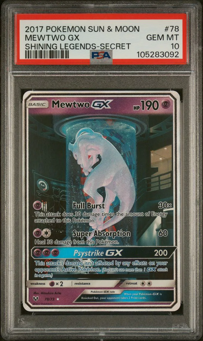2017 #78 Mewtwo GX PSA 10 Sun & Moon Shining Legends Pokemon