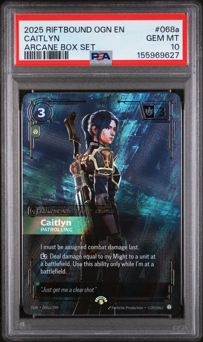 2025 #068a Caitlyn - Patrolling PSA 10 Riftbound: League of Legends Ogn-Origins