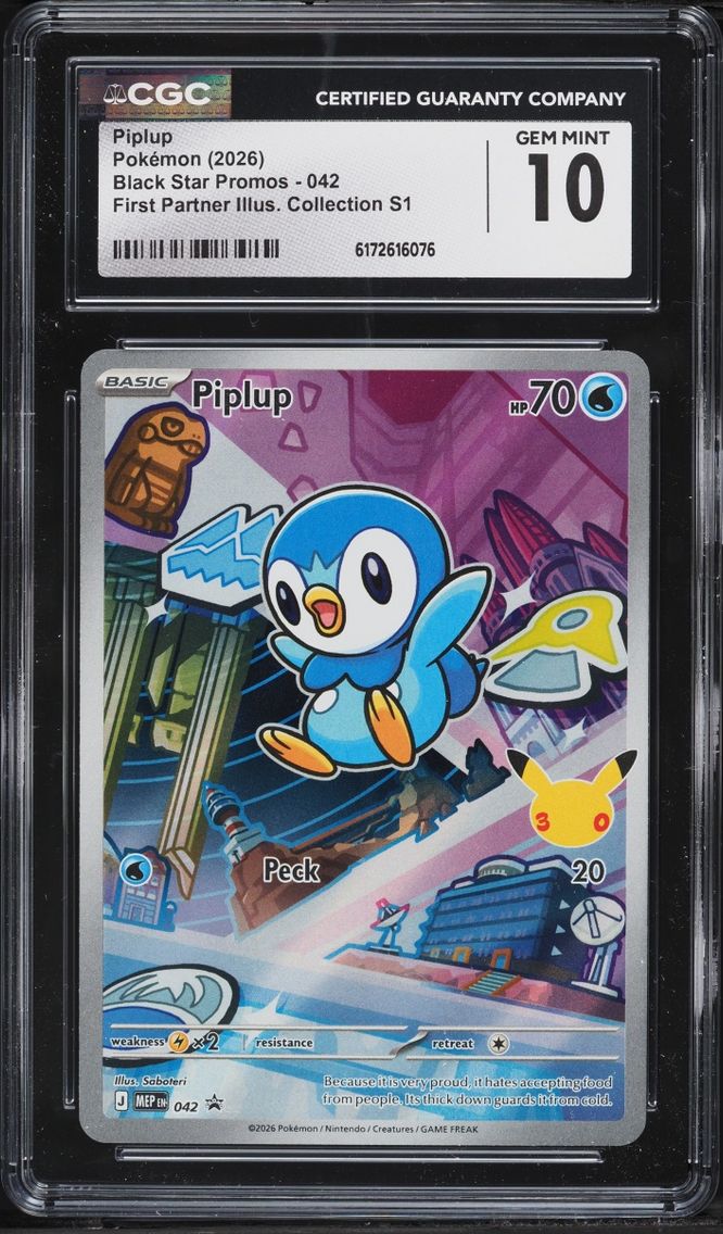 2026 Pokemon Mega Promo First Partner Illustration S1 Full Art Piplup #42 CGC 10 GEM MINT