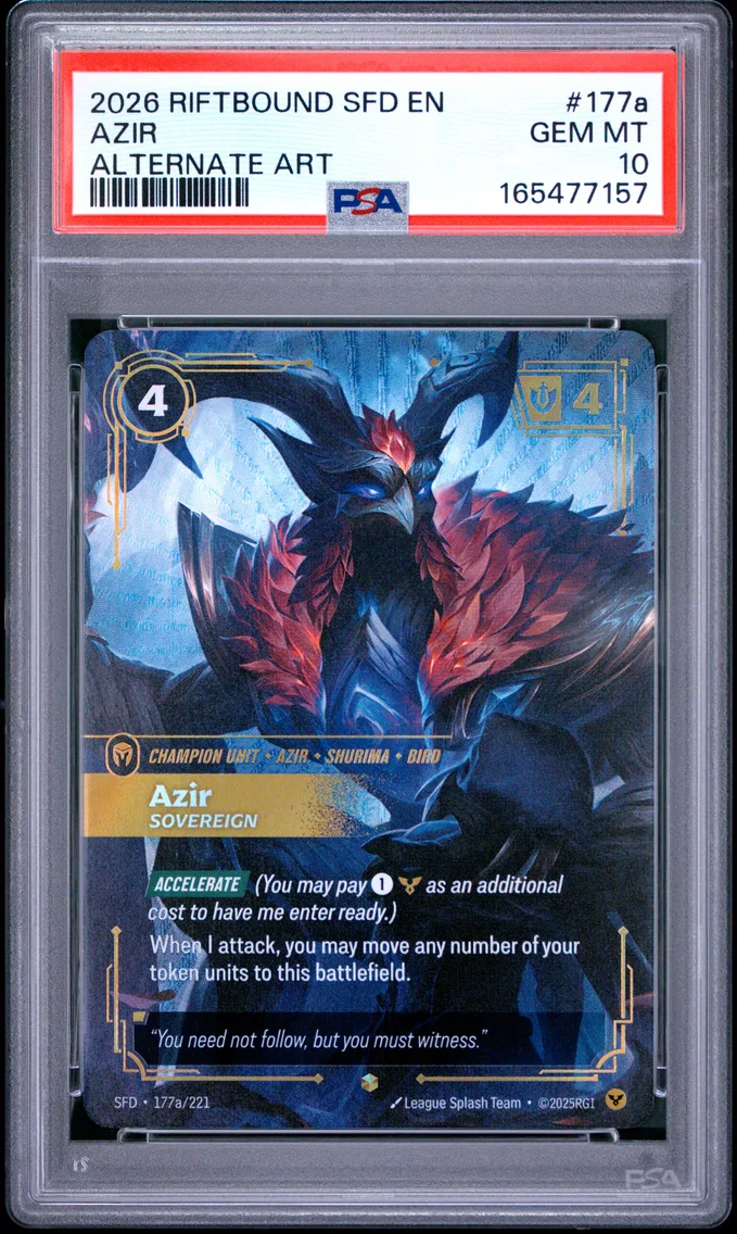 2026 #177a Azir - Sovereign PSA 10 Riftbound: League of Legends Sfd-Spiritforged