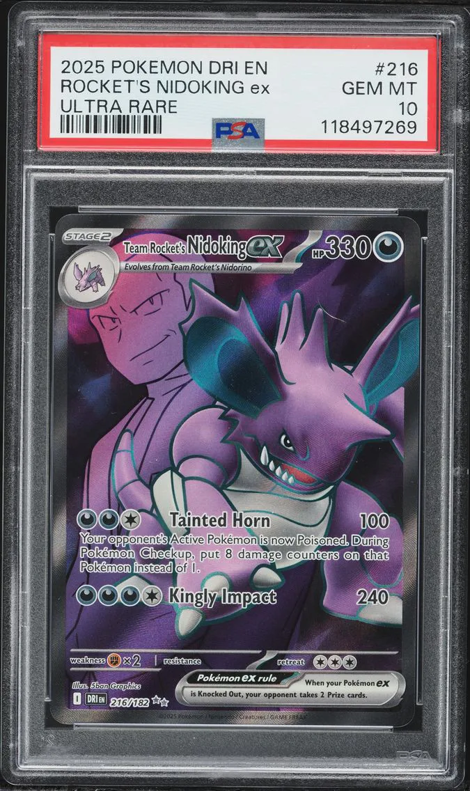 2025 #216 Team Rocket's Nidoking EX PSA 10 Dri EN-Destined Rivals Pokemon