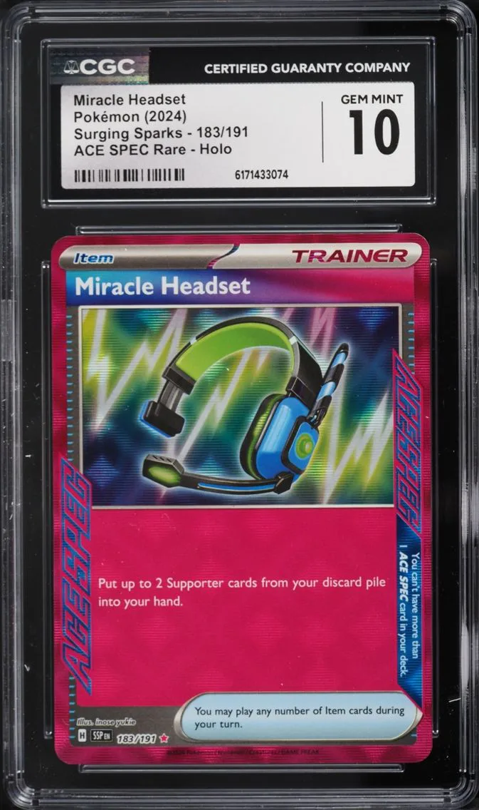 2024 #183 Miracle Headset CGC 10 Pokemon Scarlet & Violet Surging Sparks Ace Spec