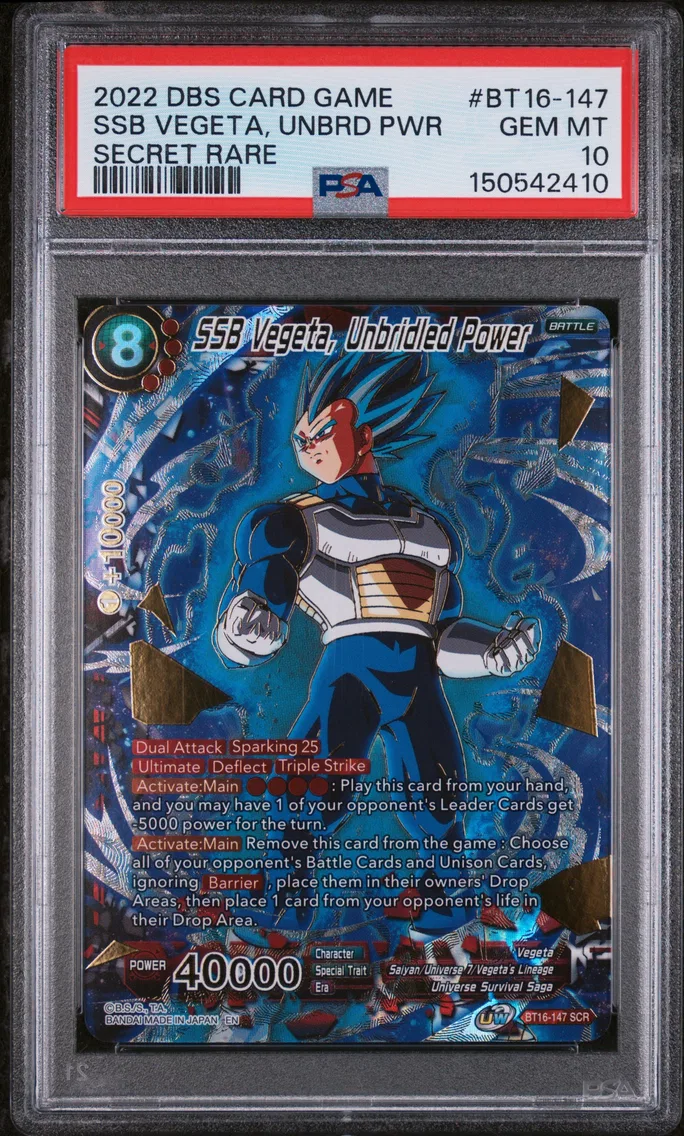 2022 #BT16-147 SSB Vegeta, Unbridled Power PSA 10 Dragon Ball Super Card Game Series 16 Realm of the Gods
