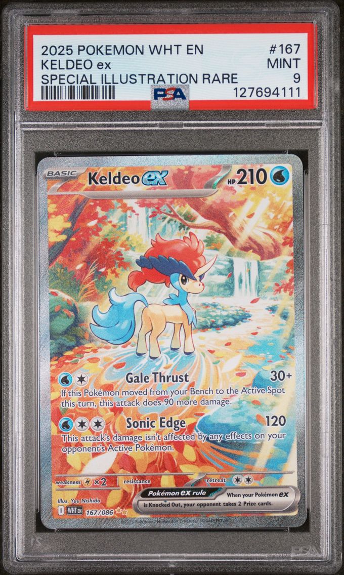 2025 #167 Keldeo EX PSA 9 Wht EN-White Flare Pokemon