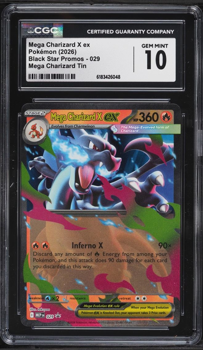 2026 #29 Mega Charizard X EX CGC 10 Pokemon Mega Evolution Black Star Promo Tin