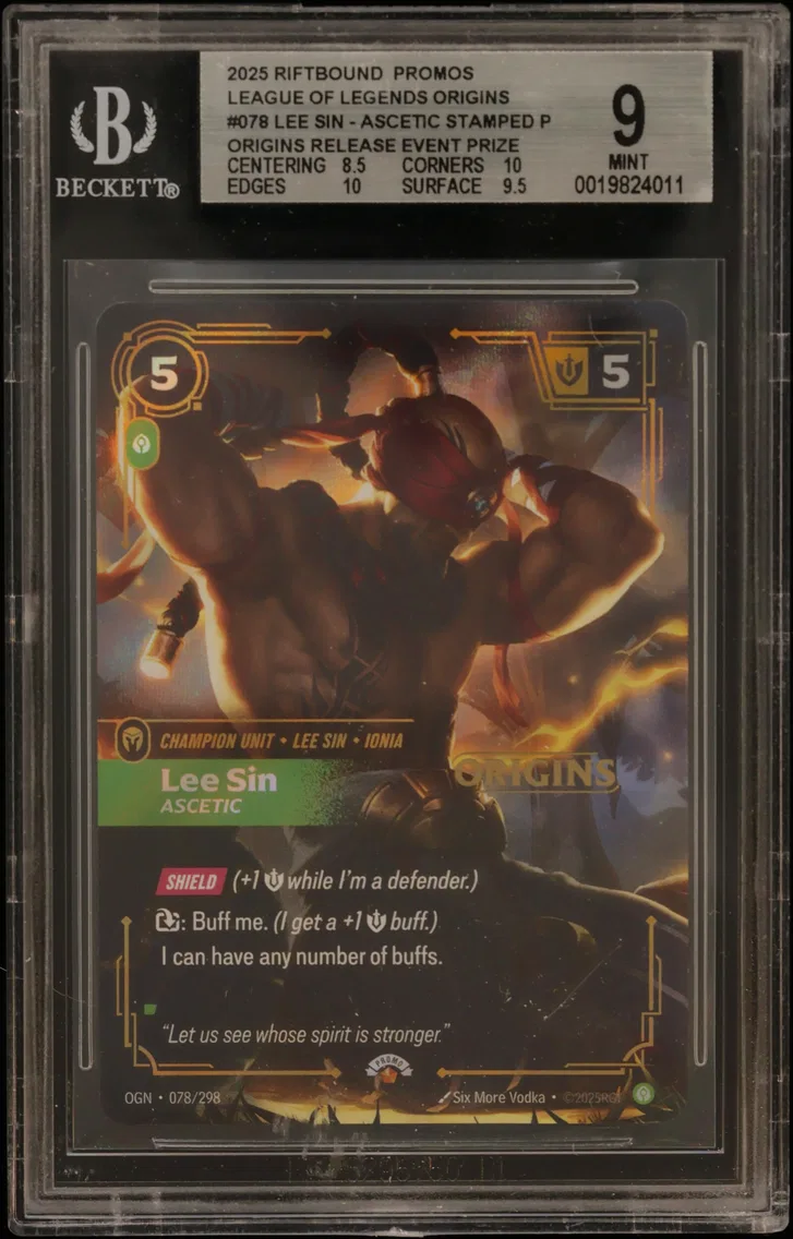 2025 #078 Lee Sin - Ascetic STAMP P/(Origins Release Event Prize Pack) BGS 9 Riftbound: League of Legends TCG Origins Promos
