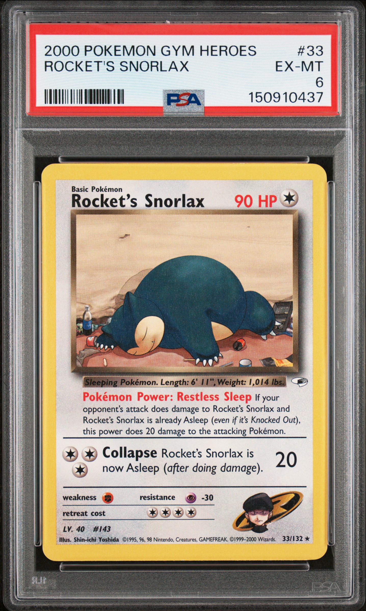 2000 #33 Rocket'S Snorlax PSA 6 Gym Heroes