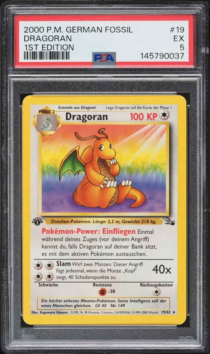 2000 Pokemon German Fossil 1st Edition Dragoran #19 PSA 5 EX
