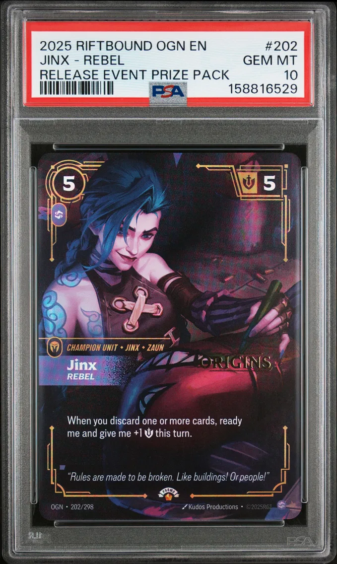 2025 #202 Jinx - Rebel PSA 10 Riftbound: League of Legends Ogn-Origins