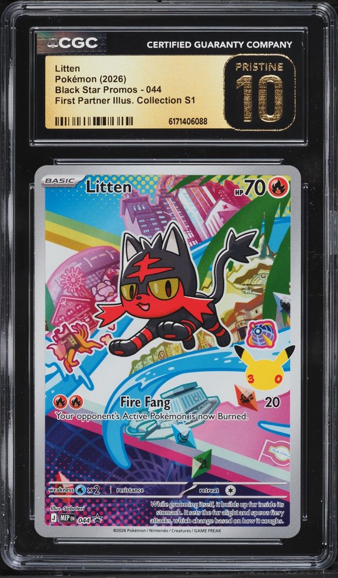 2026 Pokemon Mega Promo First Partner Illustration S1 Full Art Litten #44 CGC 10 PRISTINE
