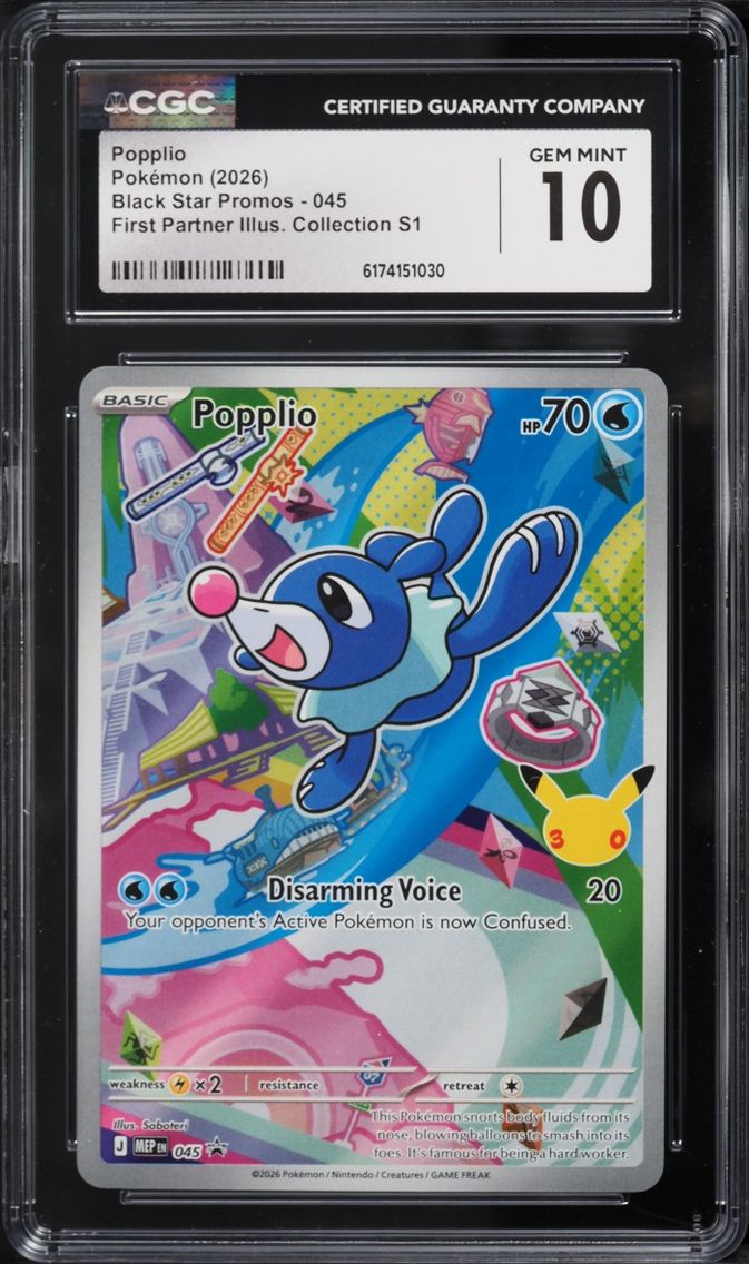 2026 #45 Popplio CGC 10 Pokemon Mega Evolution Promo First Partner Illustration S1 Full Art