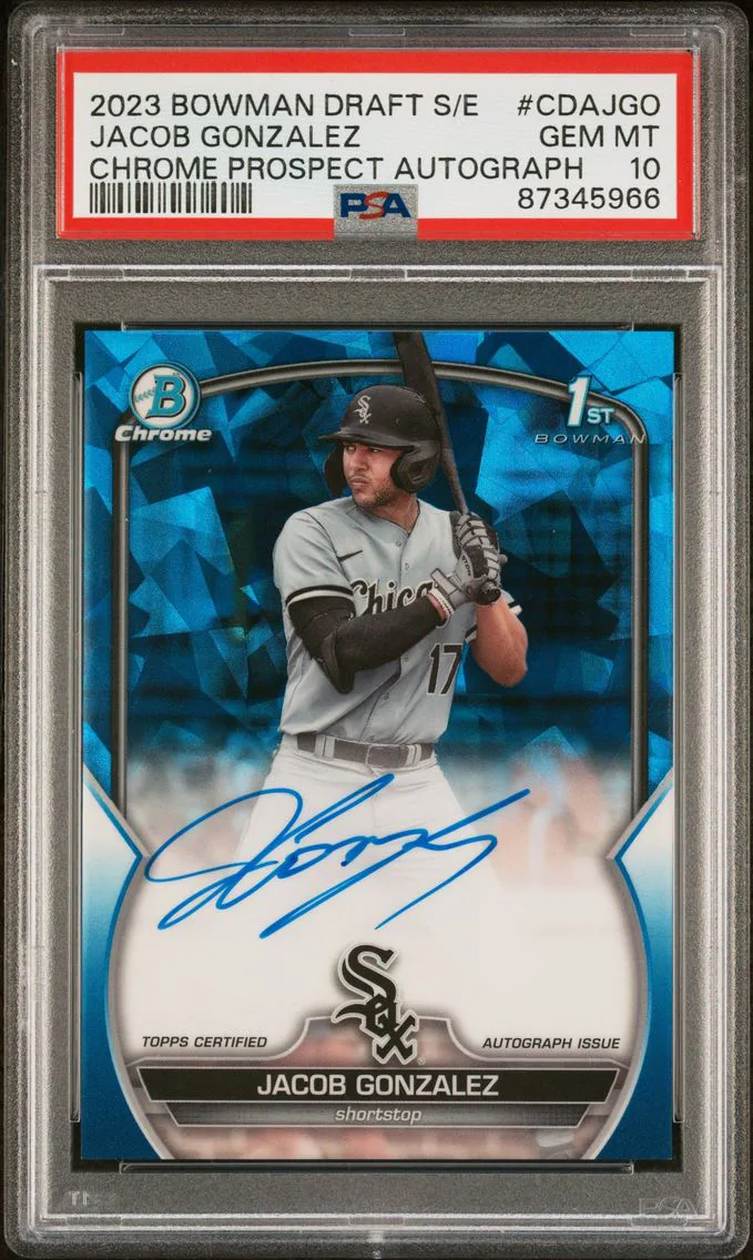 2023 #CDAJGO Jacob Gonzalez PSA 10 Bowman Draft Sapphire Edition Chrome Prospect Autographs