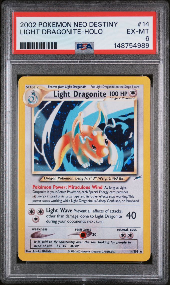 2002 #14 Light Dragonite-Holo PSA 6 Neo Destiny