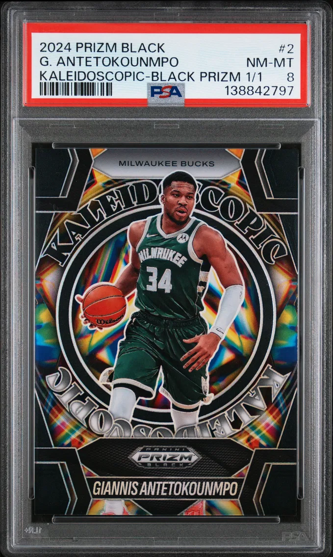 2024 #2 Giannis Antetokounmpo PSA 8 Panini Prizm Black Kaleidoscopic