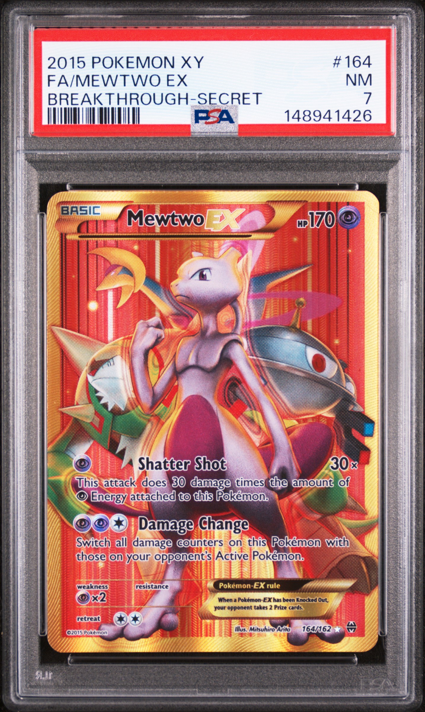 2015 #164 Full Art/Mewtwo Ex PSA 7 Xy Breakthrough