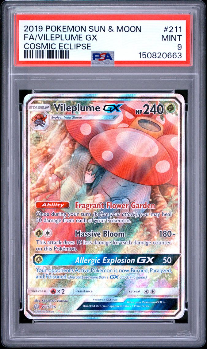 2019 #211 Full Art/Vileplume GX PSA 9 Sun & Moon Cosmic Eclipse