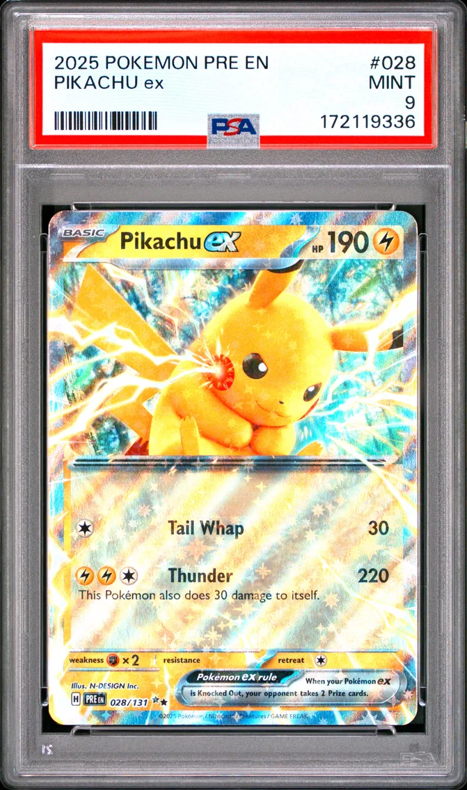 2025 #028 Pikachu EX PSA 9 Pre E