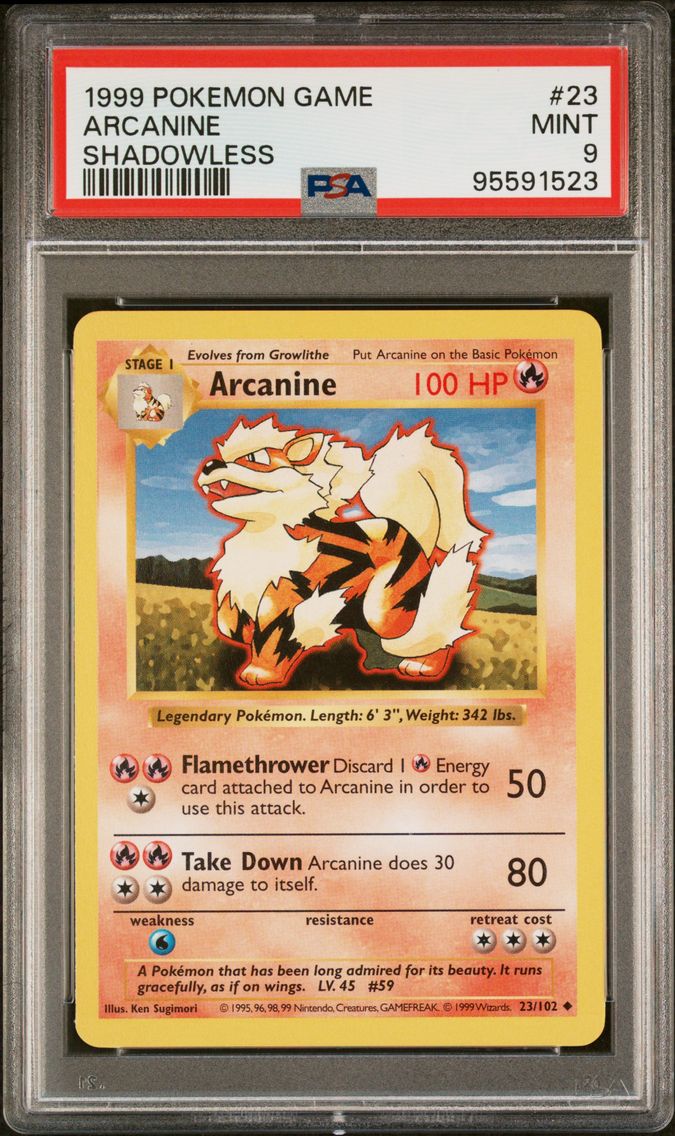 1999 #23 ARCANINE PSA 9 POKEMON GAME | SHADOWLESS