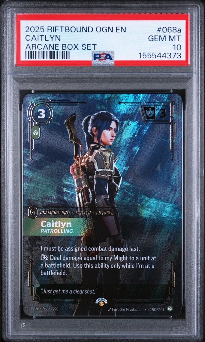 2025 #068a Caitlyn - Patrolling PSA 10 Riftbound: League of Legends Ogn-Origins